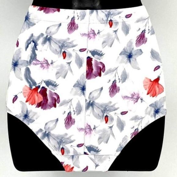 Bikini Bottom Classic High Waisted in White and Multi Color Floral Print Size L - Picture 4 of 6